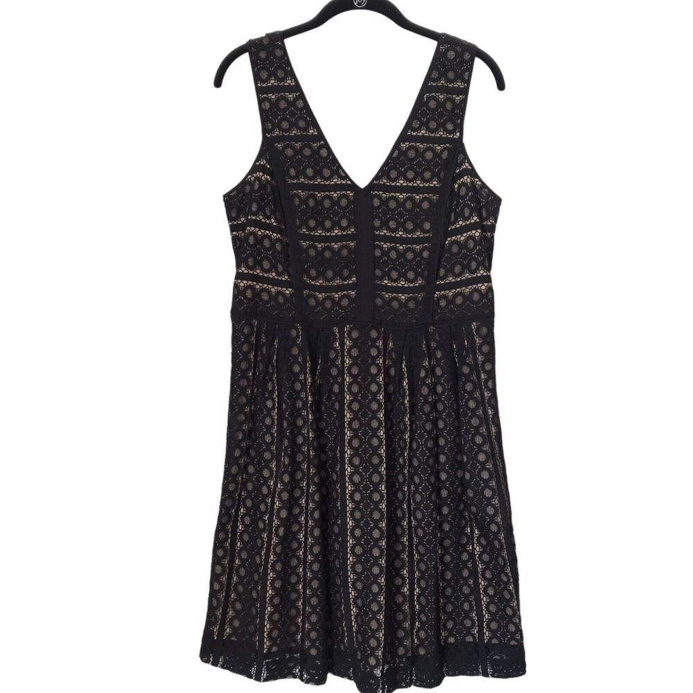 Ann Taylor Loft Womens Dress Size 6 Black Beige Floral Lace Overlay Fit‎ & Flare
